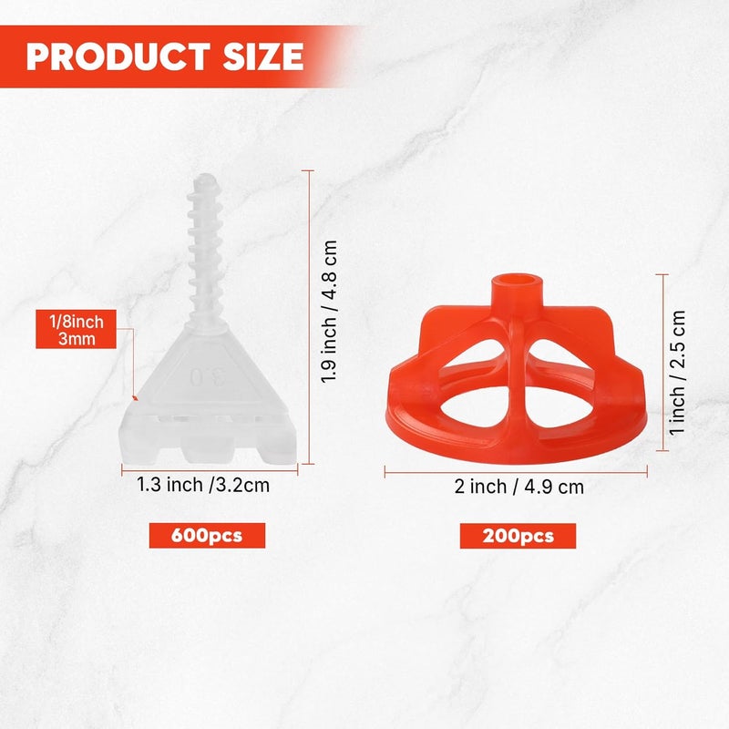 DGSL Tile Leveling System 1/8", 600 Pcs Tile Spacers and 200 Pcs Red Cap, Tile Spacers Leveling System for Professional Ceramic Tile and Stone Installation, Precision Gap Control - Image 2